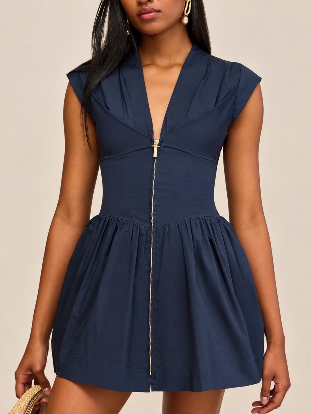 Cult Gaia Rocca Mini Dress Deep Lake Navy Zip Front Corset Size 4
